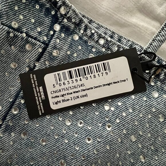 PRETTY LITTLE THING RHINESTONE JEAM CROP TOP - Picture 3 of 3